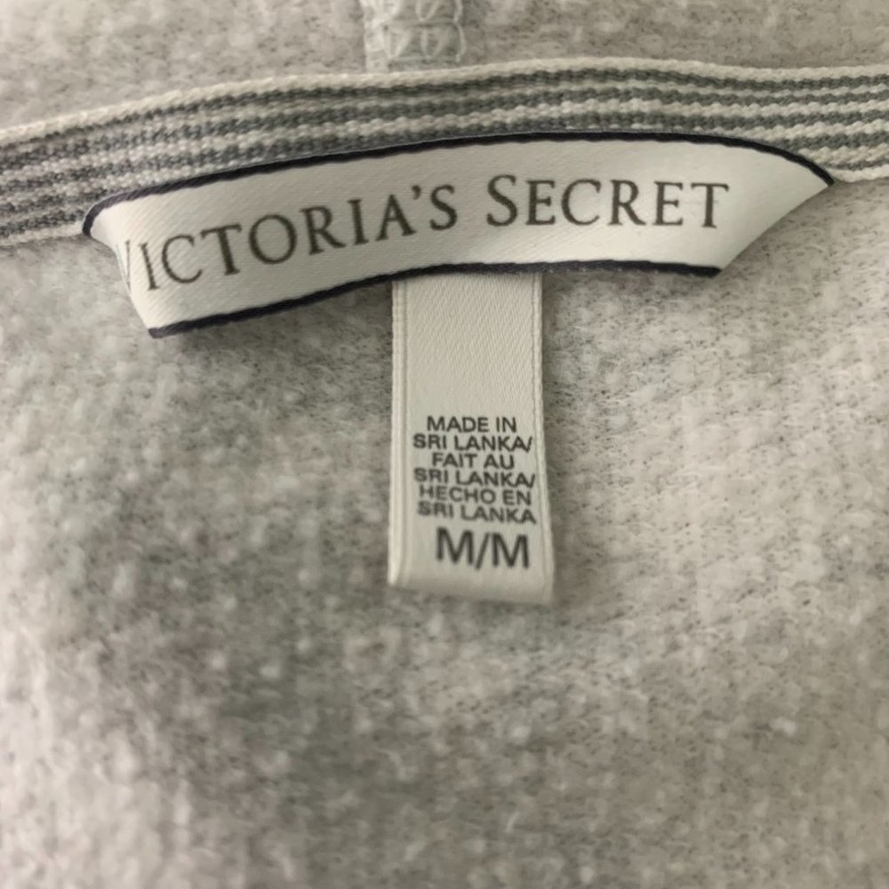 Victoria's Secret Full Zip Hooded Sweatshirt M Grey Sequins Pockets Long Sleeve - Picture 8 of 8